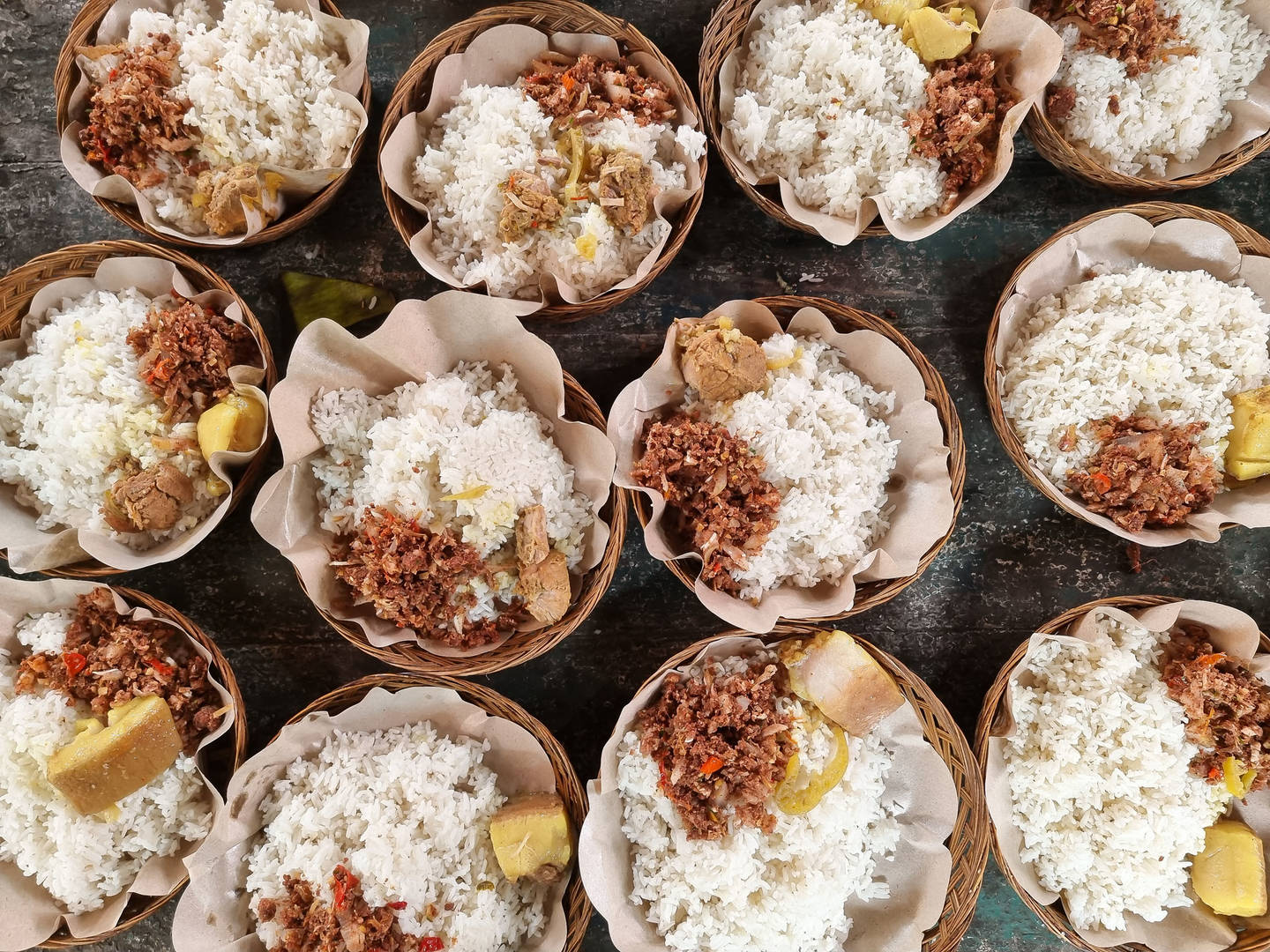 Bowls of Lawar, a popular Balinese rice dish