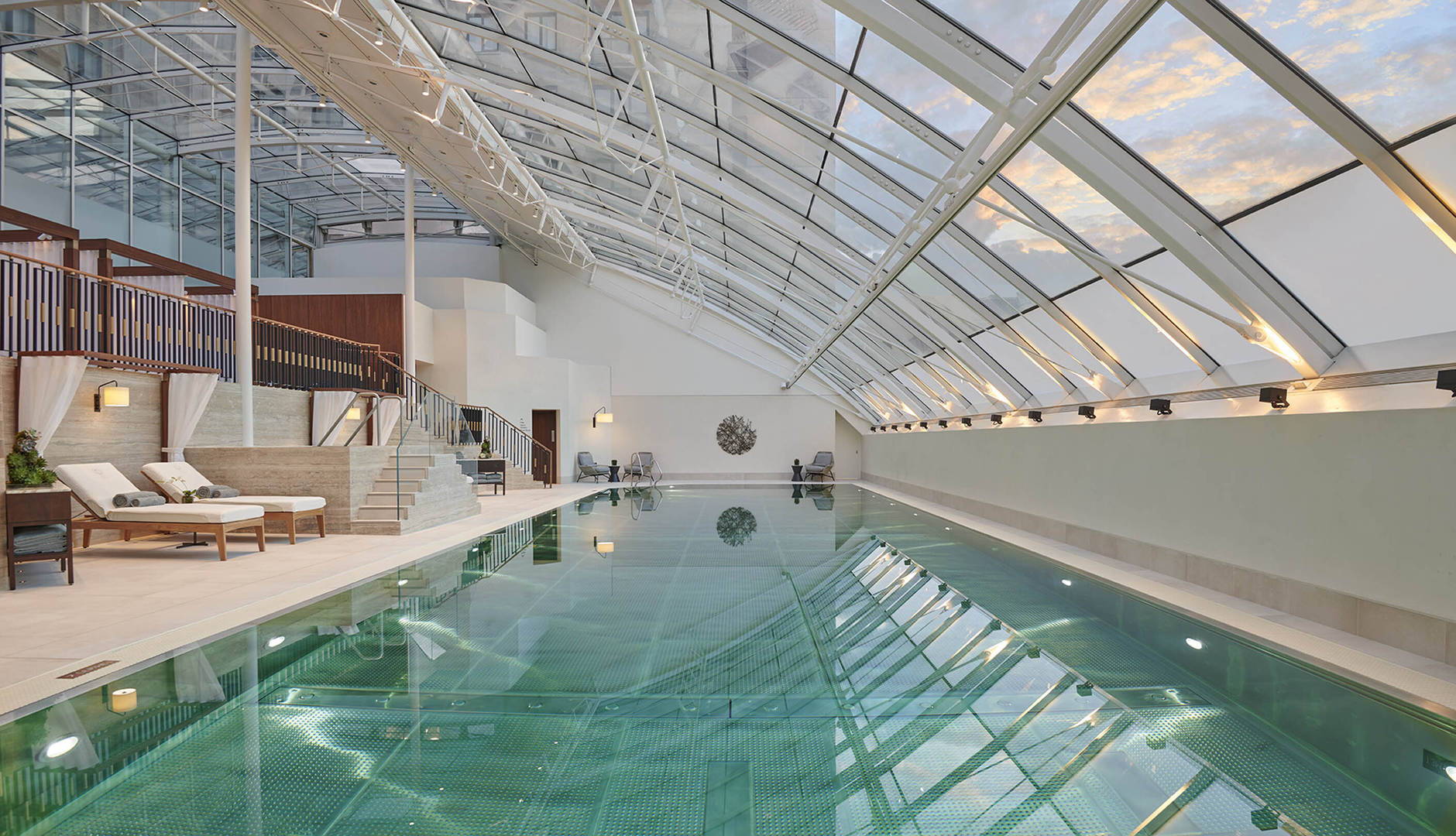 A sunrise swim in the naturally lit pool at the Carlton Tower Jumeirah