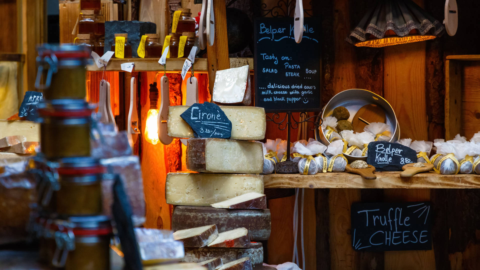 Cheeses on display at Borough Market