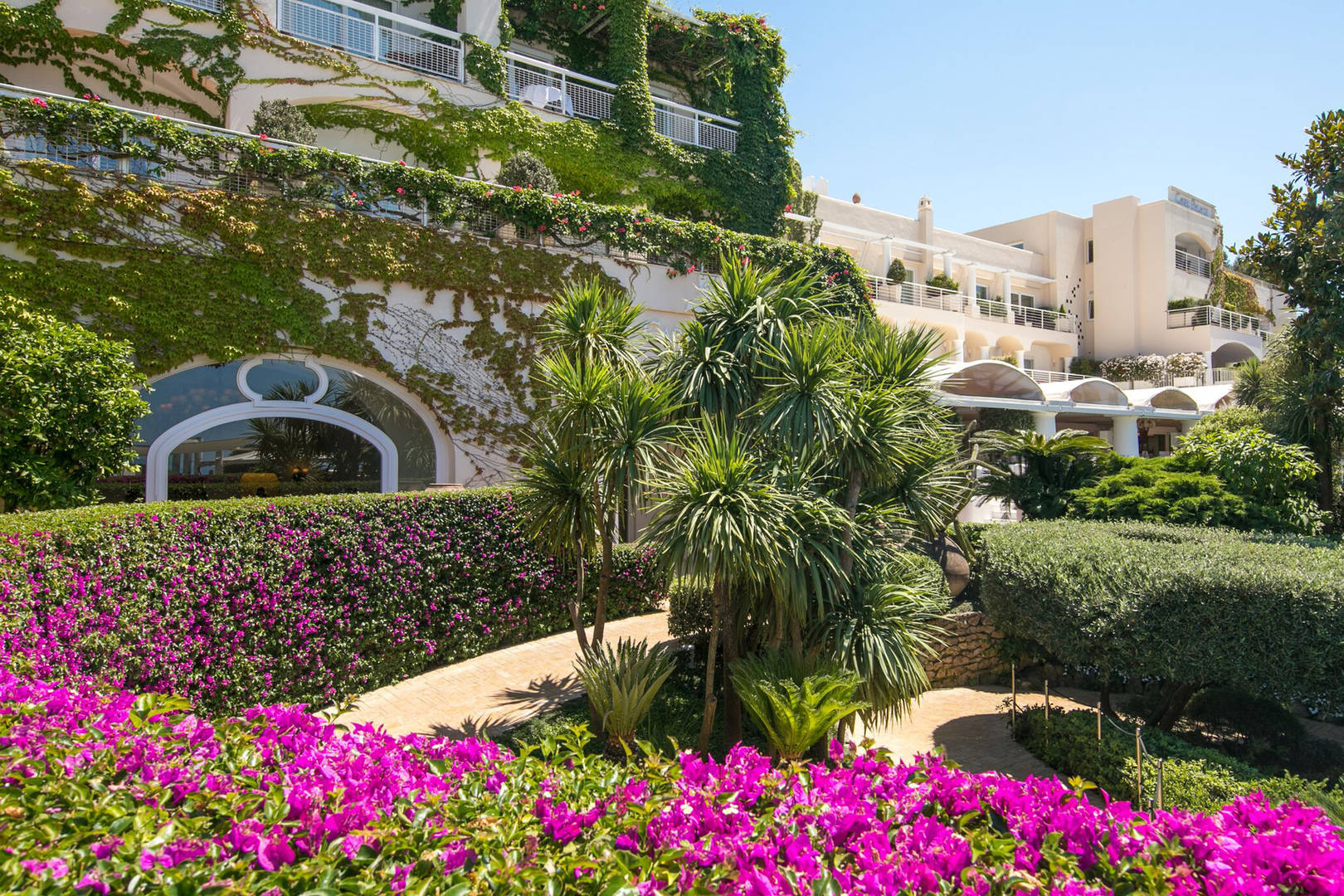 Capri Palace Hotel exterior with flowers Italy
