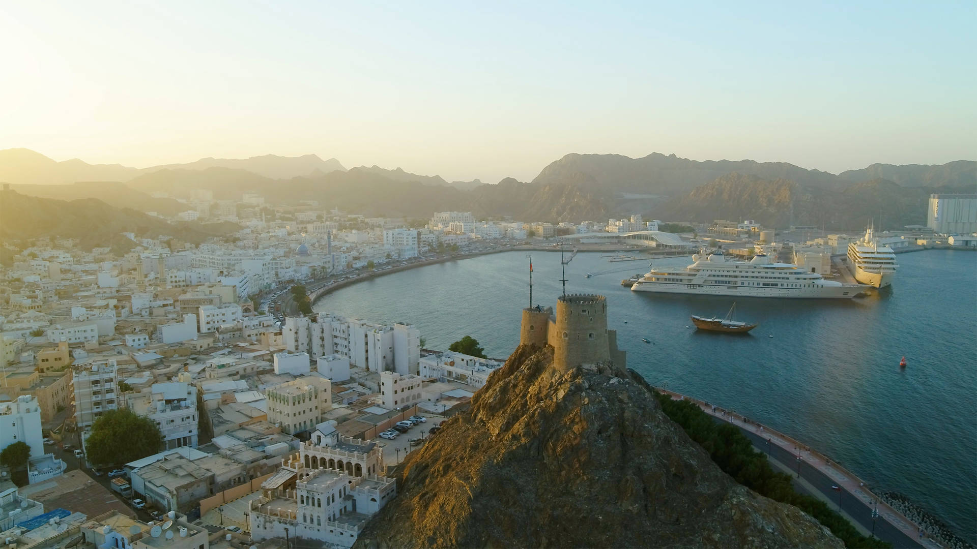 Aerial view of Muttrah Fort in Muscat